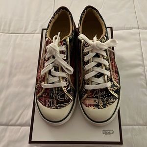 COACH® ~ BARRETT GRAFFITI GOLD •  Ladies Sneaker Shoes •  Size 9M